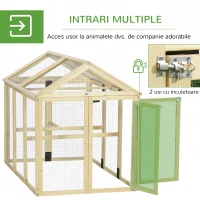 PawHut Țarc pentru Găini de Exterior din Lemn, Cușcă pentru Găini cu Uși Multiple și Plasă Metalică, 140x88.5x106 cm, Culoare Lemn(m-5)