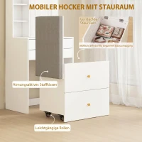 HOMCOM Kaptafel met spiegel en gevoerde kruk, compacte make-uptafel met kast, lades en open planken, wit(m-6)