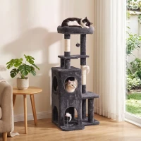 PawHut Kratzbaum 132 cm Katzenturm mit Höhle, Sisalstämme, große Plattform, mehrstöckig für mittelgroße Katzen unter 6 kg(m-2)