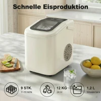 HOMCOM Tragbare Eiswürfelmaschine mit Selbstreinigung, Eisschaufel & Korb, 12 kg/24 Std., Beige(m-4)