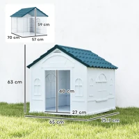 Plastic Weather-Resistant Dog House, for Indoors and Outdoors, Medium Dogs - White and Blue(m-3)