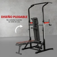 HOMCOM Estación de Musculación Plegable Altura Ajustable con Barra de Dominadas Banco Reclinable para Gimnasio Negro y Rojo(m-6)