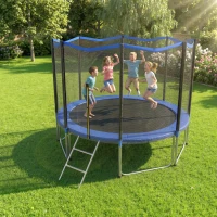 SPORTNOW Cama Elástica Exterior Ø305 cm Trampolín para Niños con Red de Seguridad Escalera y Acolchado de Muelles Azul(m-10)