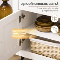 HOMCOM Bufet din Lemn cu 2 Sertare și 2 Dulapuri, 117x35x80 cm, Alb și Finisaj Lemn(m-6)