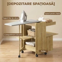 HOMCOM Dulap Masă de Călcat Rabatabilă cu Suport pentru Fier și Haine, cu Compartiment Deschis, 154x55x87 cm, Lemn Natural(m-6)