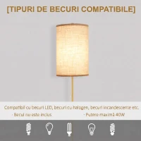 HOMCOM Lampadar cu Abajur din In și Dulie E27, In și Oțel, 25,5x25,5x157 cm, Auriu(m-6)