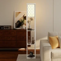 HOMCOM Stehlampe mit Regal, 3 Fächer, kompakte Maße, MDF, Weiß(m-9)
