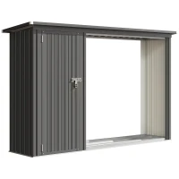 Outsunny Magazie pentru Lemne cu Acoperiș Înclinat, 235x67x149 cm, Gri Închis(m-1)