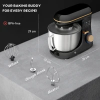 HOMCOM Küchenmaschine Knetmaschine mit 4,5L Edelstahlschüssel 1300W Teigmaschine mit 6+P Geschwindigkeit Beige(m-3)