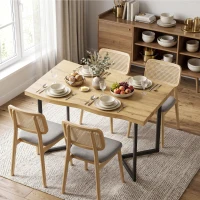 HOMCOM Masă de Dining pentru 2 Persoane cu Blat Gros Picioare Metalice Stil Modern 110x67x75,5 cm Stejar(m-4)