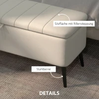 HOMCOM Sitzbank mit Stauraum Polsterbank mit Leinenoptik, Sitztruhe mit Stahlbeine 102 x 40 x 44 cm, Cremeweiß(m-6)