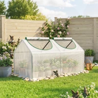 Outsunny Serra da Giardino a Casetta con Copertura in PE, Serra per Orto con Picchetti e Bordi Estesi per Piante e Fiori, 120x60x60cm, Bianco(m-2)