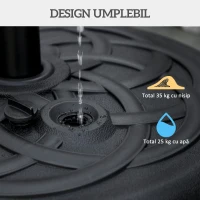 Outsunny Bază pentru Umbrelă de Soare Rotundă din Plastic, Umplibilă cu Apă și Nisip pentru Stâlpi de 38-48 mm, Ø56 cm, Negru(m-5)