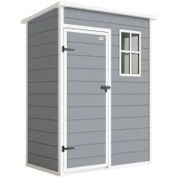 Outsunny Gerätehaus Kunststoff 1,14m² 151 x 92 x 193cm Geräteschuppen mit Pultdach Boden Fenster Grau(m-1)