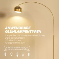 HOMCOM Stehlampe, Bogen-Design mit Marmorsockel, 167 cm, Schwarz+Gold(m-8)