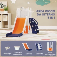 AIYAPLAY Set Scivolo per Bambini 5 in 1 con Canestro, Scaletta, Telescopio e Contenitori, Età 1-3 Anni, Blu scuro(m-3)