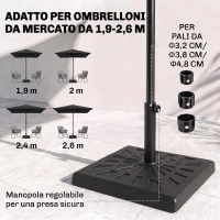 Outsunny Base para Sombrilla de Resina 19 kg para Mástil de Ø32/38/48 mm para Jardín Terraza Patio 51x51x32 cm Negro(m-4)