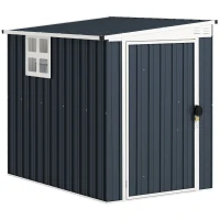 Outsunny Gartenlagerschuppen, Werkzeugschuppen für Gartengeräte, Fenster, Lüftungsöffnungen, abschließbar, Stahl, Dunkelgrau(m-1)