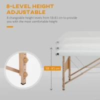 HOMCOM Mobile Massageliege 2 Zonen Klappbar Höhenverstellbar Massagetisch 60 cm Breit mit Tragetasche Holzfüßen Cremeweiß(m-4)
