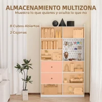 HOMCOM Estantería para Libros Alta y Estrecha con Panel Perforado 2 Cajones 8 Compartimentos Abiertos 120x30x200 cm Blanco(m-4)