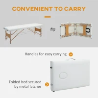 HOMCOM Mobile Massageliege 2 Zonen Klappbar Höhenverstellbar Massagetisch 60 cm Breit mit Tragetasche Holzfüßen Cremeweiß(m-6)