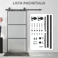 HOMCOM Ușă Glisantă Exterioară pentru Perete 91.4x203.2cm In Sticlă Mată Per Bucătărie(m-7)