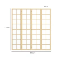 HOMCOM Biombo de 4 Paneles Plegable con Marco de Madera 160x170 cm para Dormitorio Oficina Salón Natural(m-3)