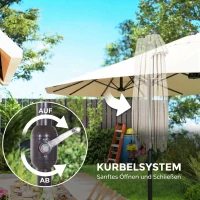 Outsunny dubbele parasol XXL Staal Polyester voor strand en tuin, ideaal voor gezin, Beige(m-7)