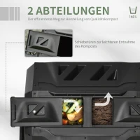 Outsunny Kompostbehälter mit 2 Behältern, 160 L Fassungsvermögen, drehbar, 71 cm x 65 cm x 96 cm, Schwarz(m-4)