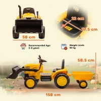 AIYAPLAY Excavator Electric pentru Copii 12V cu Cupă, Remorcă și Telecomandă, Vârsta 3-8 Ani, Galben(m-3)