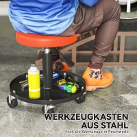 HOMCOM Werkplaatskruk op Wielen met Opbergvak en Hoogteverstelling 38-50cm tot 135 kg Belastbaar, Oranje(m-8)