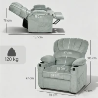HOMCOM Fotoliu Relax Electric Reclinabil 150° cu Suport pentru Picioare, Șezut Lat, Silențios, Catifea, Gri(m-3)