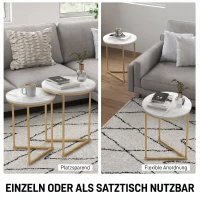 HOMCOM Beistelltisch 2er-Set, moderner Couchtisch mit goldenen Stahlbeinen für Wohnzimmer, Schlafzimmer(m-4)