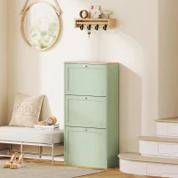 HOMCOM Mueble para Zapatos Estilo Moderno, 3 Puertas Abatibles, 18 Pares de Zapatos, 60 x 23,5 x 115 cm, Verde(m-2)