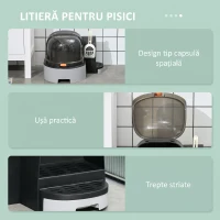PawHut Litiere pentru Pisici Închise cu Capac, Tavă Detasabilă și Lopățică, din PP și PC, 52x60x42 cm, Gri Închis(m-7)