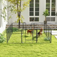 PawHut Țarc pentru câini, 12 panouri modulabile 80x1.5x80 cm, pliabil cu ușă din oțel, 12 țăruși, gri(m-8)