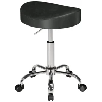 HOMCOM Tabouret à roulettes pivotant hauteur réglable en cuir synthétique avec assise rembourrée pour spa bureau tatouage noir(m-7)
