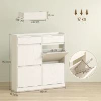 HOMCOM Dulap de Pantofi Slim din Lemn cu 4 Sertare Rabatabile și 2 Sertare Glisante, 98x19,2x95,3 cm, Alb(m-3)