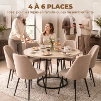 HOMCOM Table à Manger Ronde pour 4 à 6 Personnes, Ø 120 x 75 cm, Table de Cuisine avec Piétement Conique en Métal, Bois Naturel(m-4)