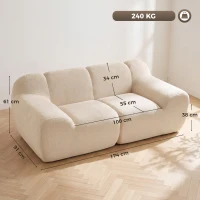 HOMCOM Sofá 2 Lugares em Chenille Sofá de Sala 174 cm Assento e Apoios de Braço Largos Acolchoados Totalmente Compactado Bege(m-3)