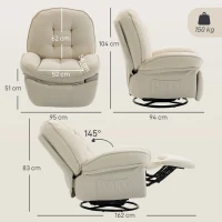 HOMCOM Chenille relaxfauteuil, handmatig verstelbaar, 360° draaibaar en schommelend, met brede zitting en hoge rugleuning, crèmewit(m-3)