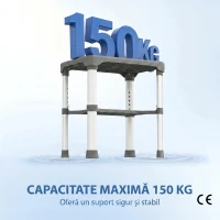 HOMCOM Scaun de Duș din Aluminiu cu Raft Integrat, Înălțime Reglabilă pe 5 Niveluri, Suport 150kg, Gri(m-4)