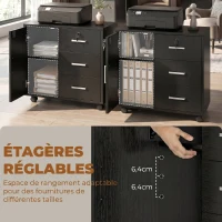 HOMCOM Caisson bureau meuble de rangement verrouillable avec 3 tiroirs et étagère réglable, roulettes, 40 x 60 x 56 cm, noir(m-6)