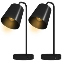 HOMCOM Tischlampen-Set, 2 Stück, Moderne Lampen mit USB-A- und USB-C-Anschluss für Schlafzimmer, Wohnzimmer & Büro, Schwarz(m-10)