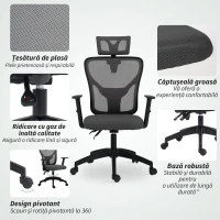 Vinsetto Scaun de birou ergonomic și reglabil cu suport lombar și tetieră, 66x61x106-116 cm, gri(m-5)
