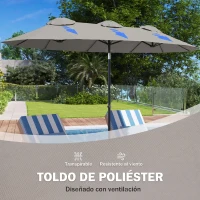 Outsunny Sombrilla Doble de Jardín 295x152x222 cm con Inclinación de 45° y Manivela para Terraza Balcón Piscina Color Gris(m-7)