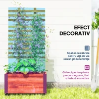 Outsunny Jardinieră cu spalier pentru plante cățărătoare și roți, din lemn de brad, 65x31x147 cm, maro(m-4)