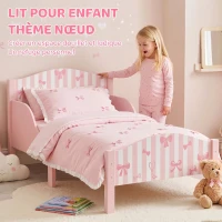 AIYAPLAY Lit Enfant 70 x 140 cm, Lit pour Enfant avec Barrière de Sécurité et Sommier à Lattes en Bois, Motif Nœud, Rose(m-4)
