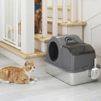 PawHut Maison de Toilette pour Chat avec Couvercle Amovible et Fermé, Côtés Hauts, 60,5x40,5x45cm, Gris Foncé(m-9)