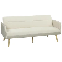 HOMCOM Canapea extensibilă 3 locuri cu spătar rabatabil și tapițerie cu efect de catifea, 185x84x83 cm, bej(m-1)